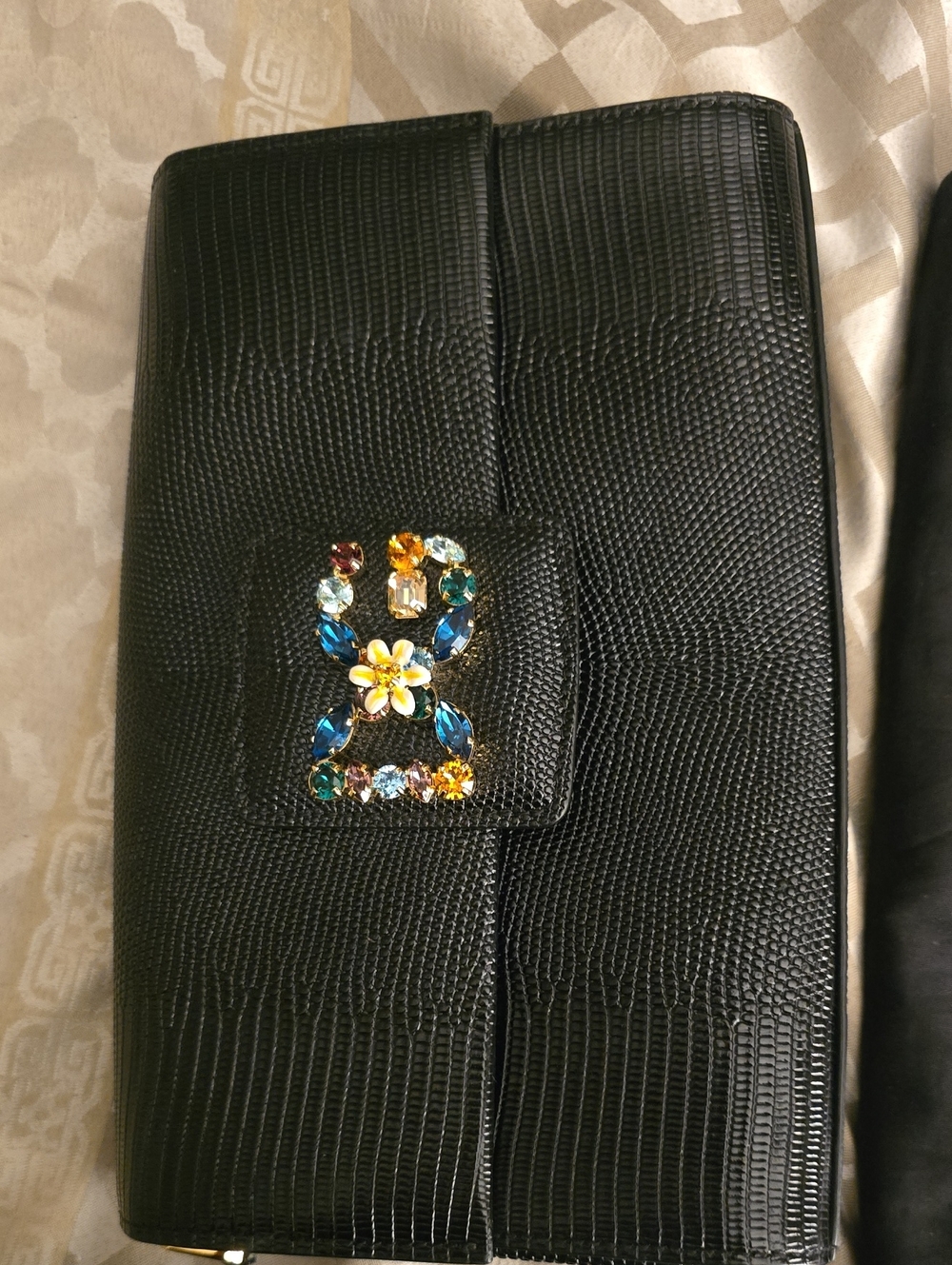 Brand New DG MILLENNIALS BLACK LEATHER WITH MULTICOLOR CRYSTALS AND GOLD CHAIN